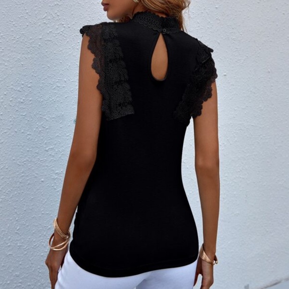 Bohemian Baby Blue Lace Floral Print Pink Sleeveless Top - Picture 5 of 9